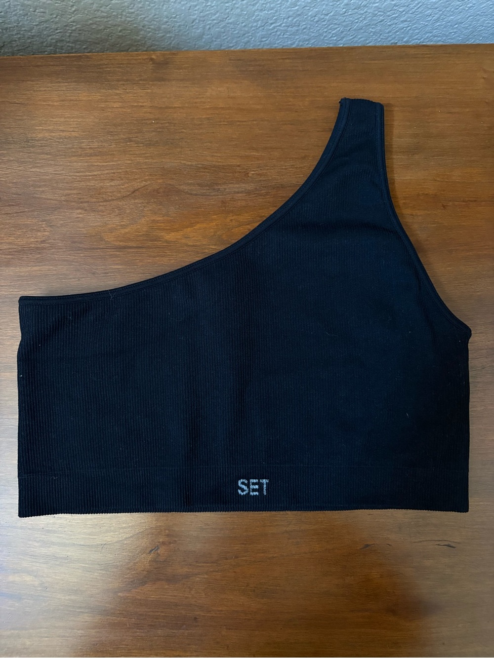SET Active Black Ribbed Crop Top with Logo Print